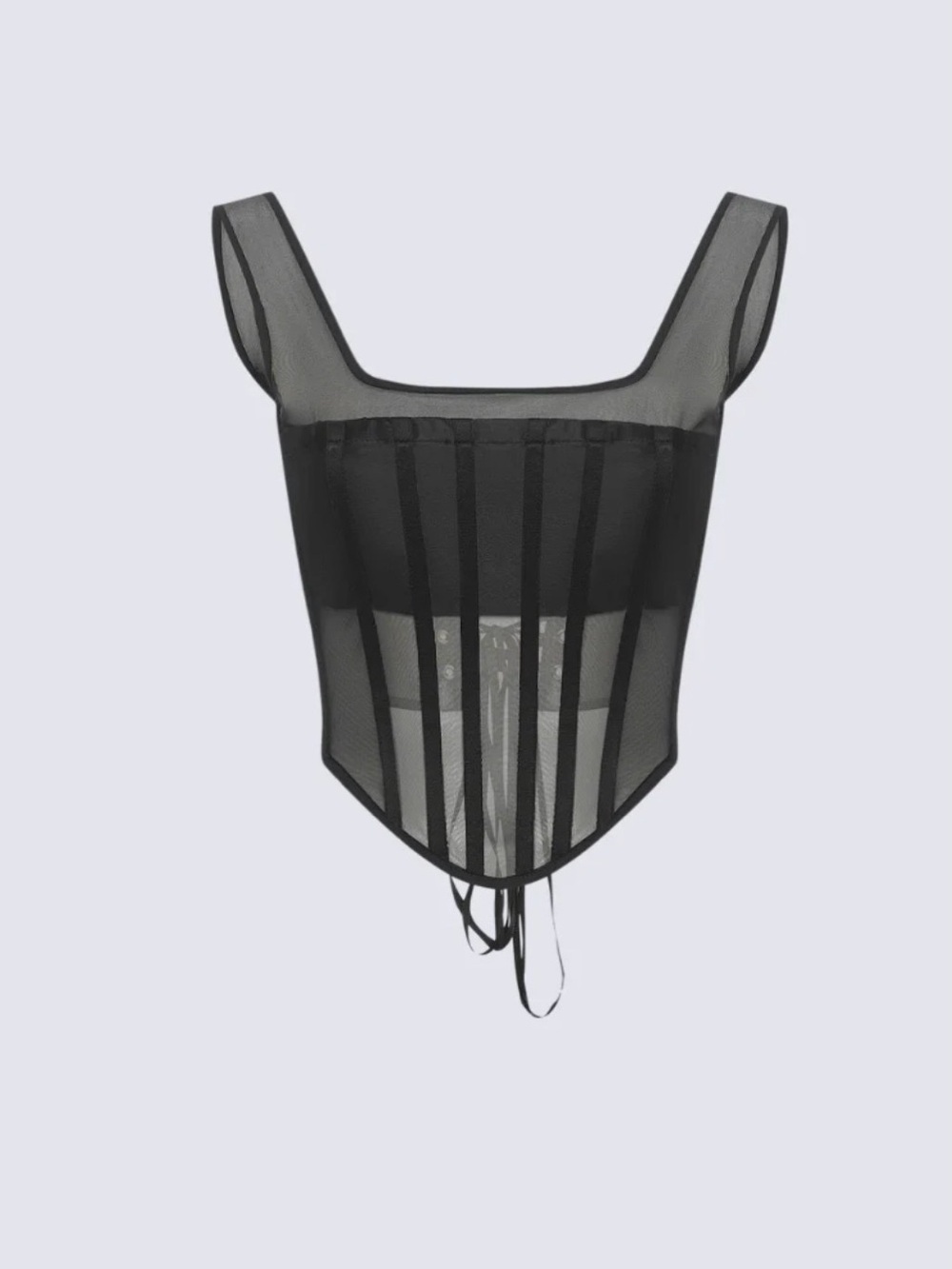 PERFECT CORSET Sheer Black Mesh Corset Top with Boning